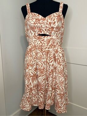 Eclair Cream and Terracotta Palm Leaf-Print Cutout Sundress